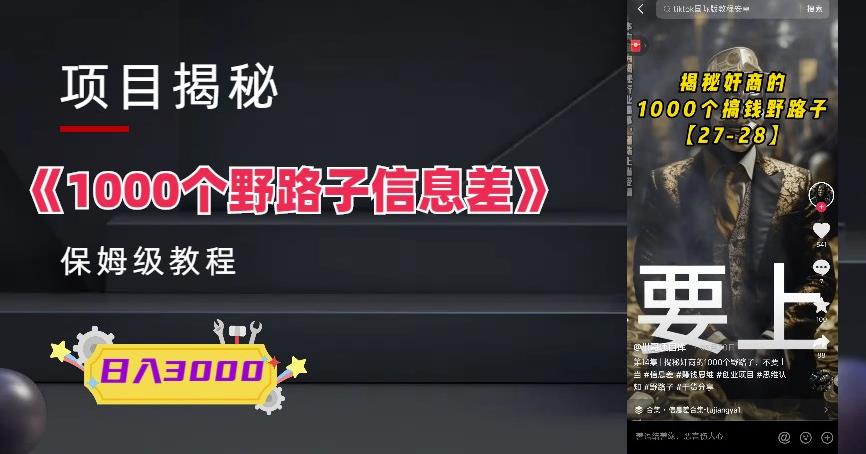 000个野路子信息差保姆式教程-单日变现3000+的玩法解密"