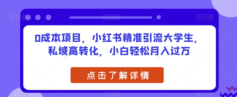 成本项目，小红书精准引流大学生，私域高转化，小白轻松月入过万【揭秘】"