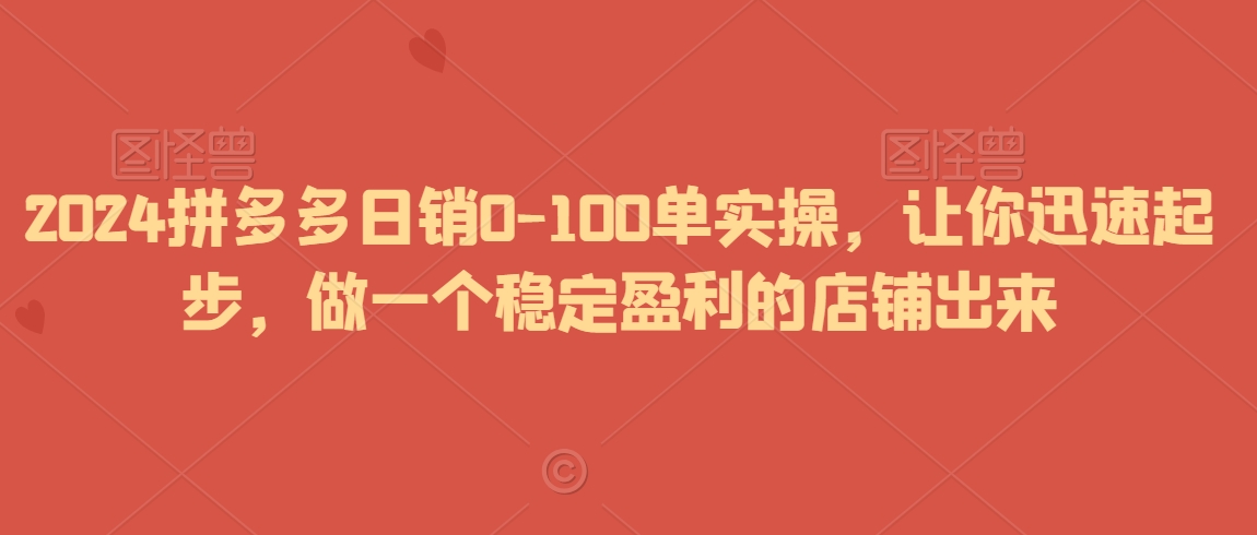 024拼多多日销0-100单实操，让你迅速起步，做一个稳定盈利的店铺出来"