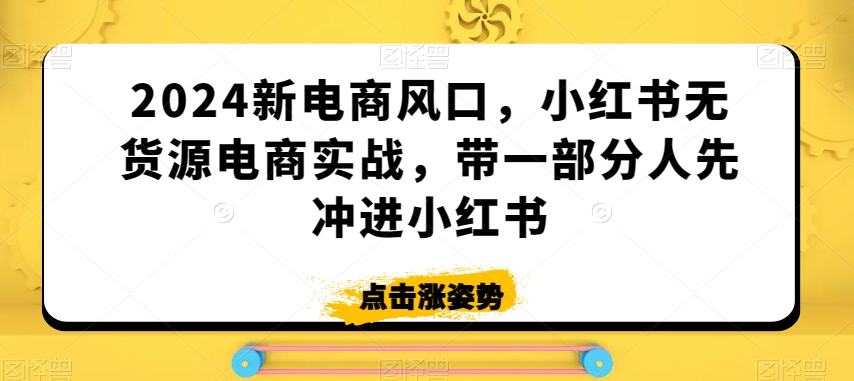 024新电商风口，小红书无货源电商实战，带一部分人先冲进小红书"