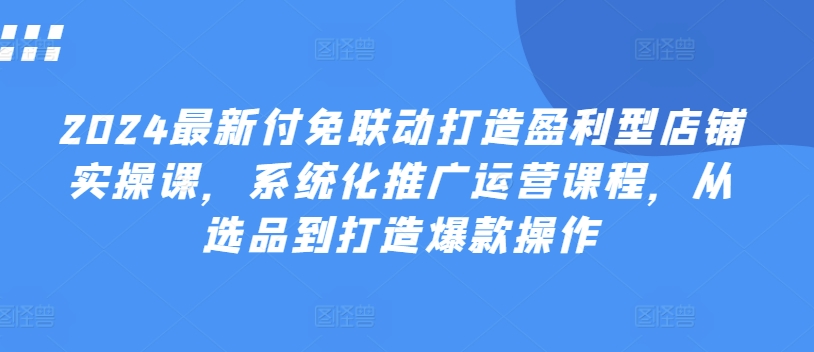 024最新付免联动打造盈利型店铺实操课，​系统化推广运营课程，从选品到打造爆款操作"