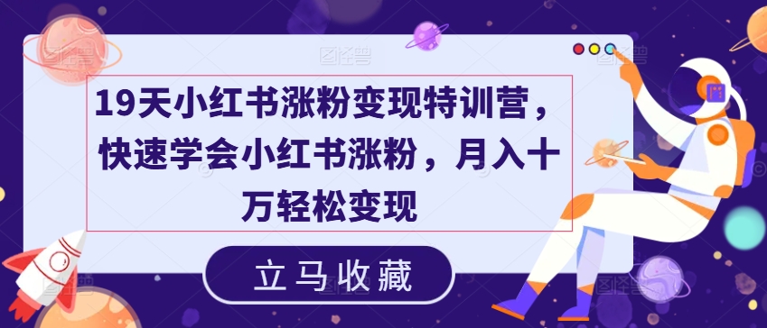 9天小红书涨粉变现特训营，快速学会小红书涨粉，月入十万轻松变现"