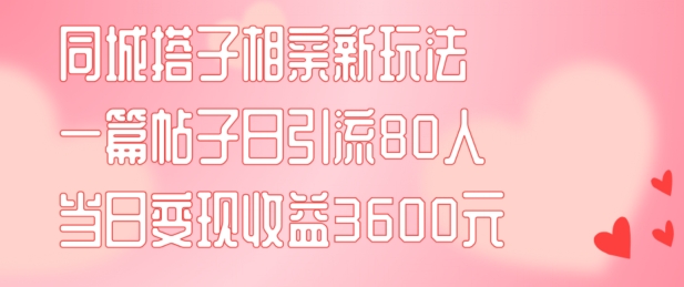 同城搭子相亲新玩法一篇帖子引流80人当日变现3600元(项目教程+实操教程)【揭秘】