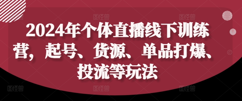 024年个体直播训练营，起号、货源、单品打爆、投流等玩法"