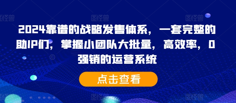 024靠谱的战略发售体系，一套完整的助IP们，掌握小团队大批量，高效率，0