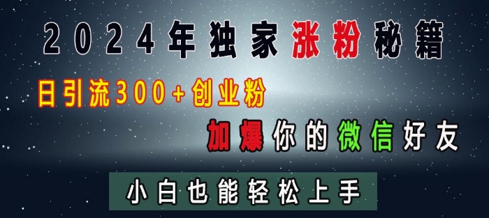 024年独家涨粉秘籍，日引流300+创业粉，加爆你的微信好友，小白也能轻松上手"