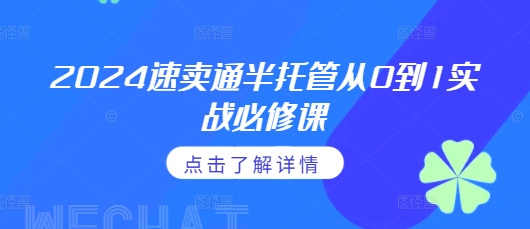 024速卖通半托管从0到1实战必修课，掌握通投广告打法、熟悉速卖通半托管的政策细节"